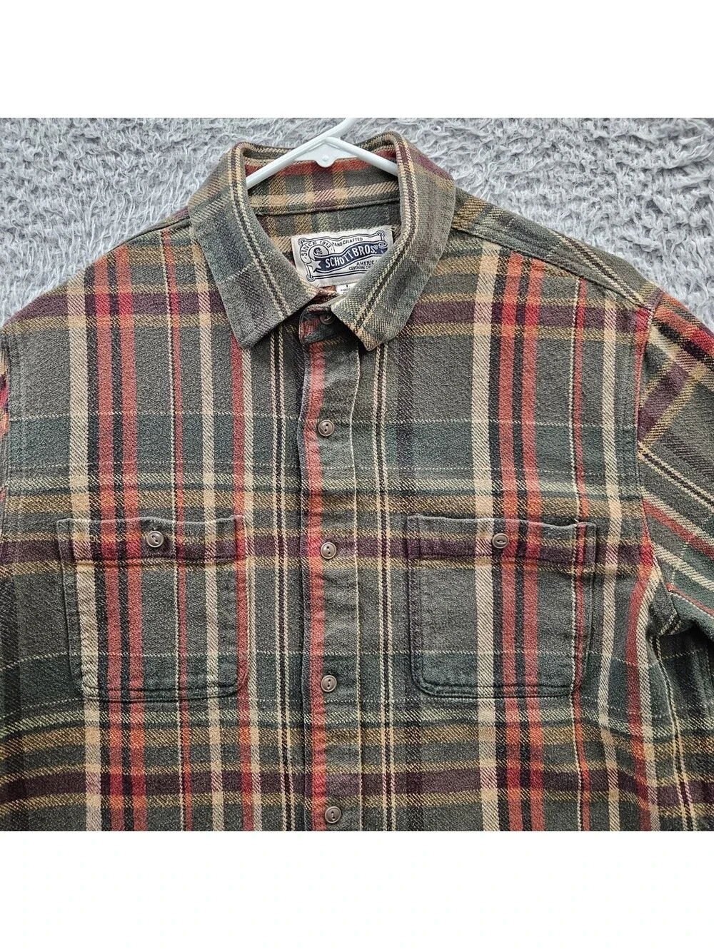 SCHOTT BROTHERS NYC SH2135 Plaid Cotton Flannel Shirt Men Large Heavyweight